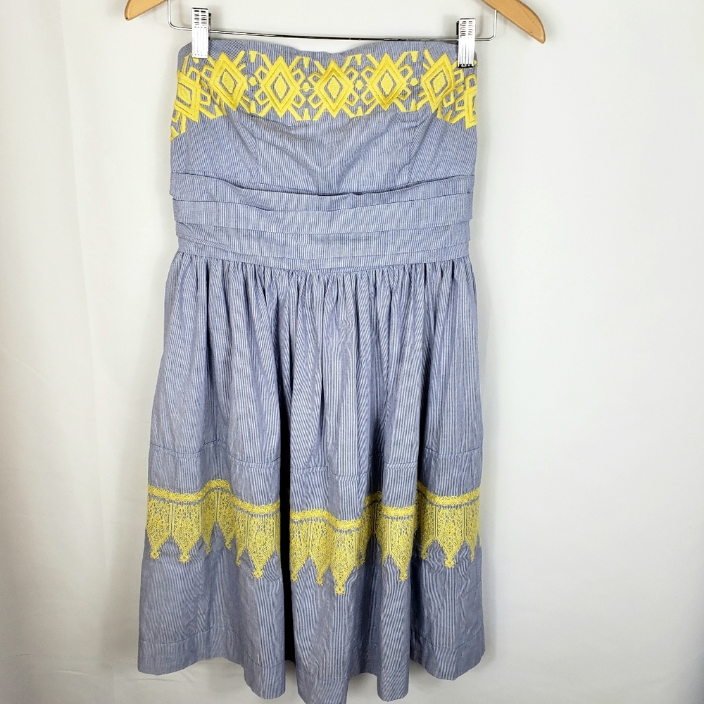 THML Blue Pinstripe Embroidered Dress Size…